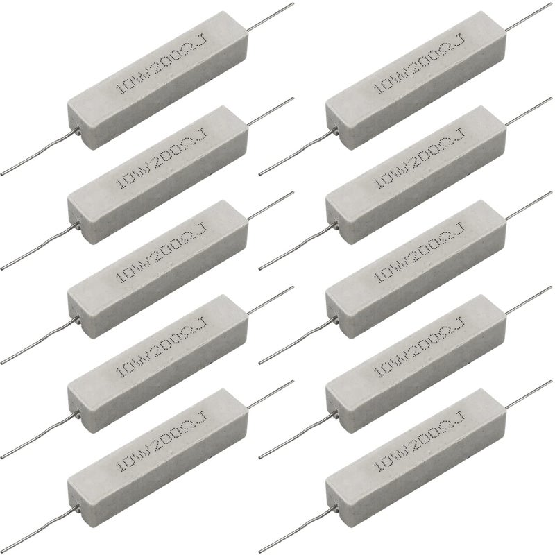 Dimlove 10W 200 Ohm 5% Cement Resistor, Axial Lead, White, 10 Pack - Image 1